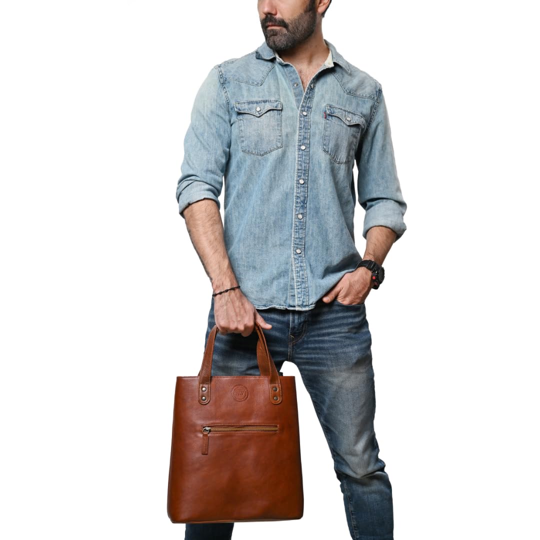 Argali Wines Premium Collection Genuine Leather Wine Tote Bag - Holds 2 Bottles, Phone Compartment Elegant Gift for Men & Women, Luxury Wine Carrier with Zipper Pocket (Brown)