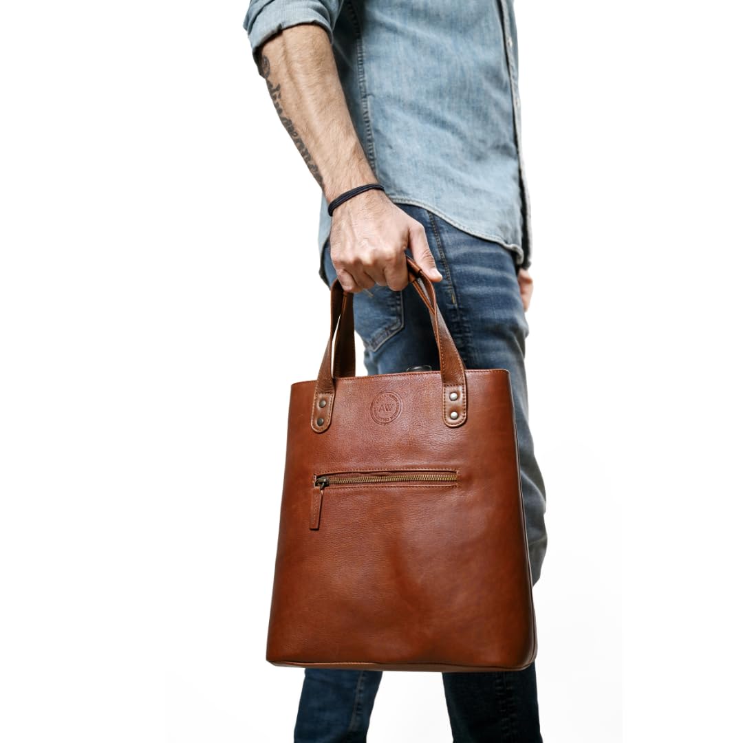 Argali Wines Premium Collection Genuine Leather Wine Tote Bag - Holds 2 Bottles, Phone Compartment Elegant Gift for Men & Women, Luxury Wine Carrier with Zipper Pocket (Brown)