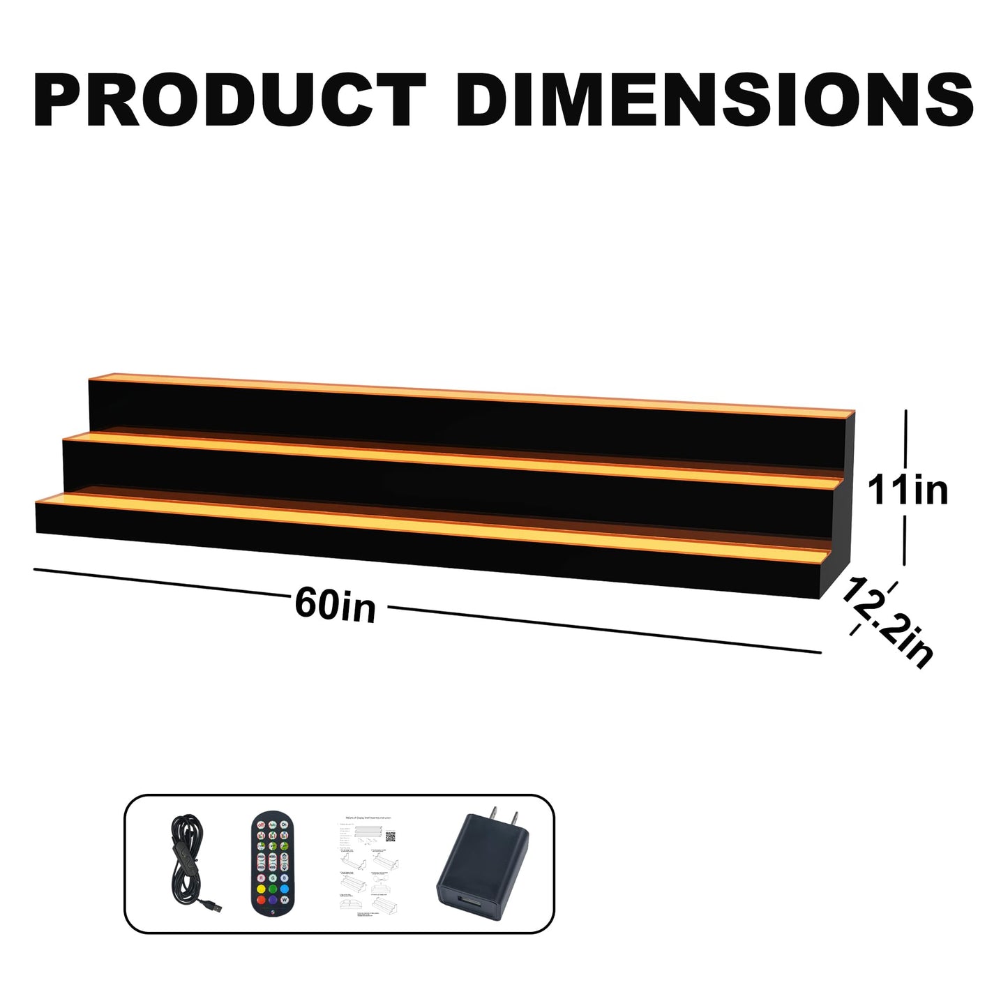 MESAlLUP Acrylic 60 Inch 3 Tier Detachable LED Lighted Liquor Bottle Display Shelf with Remote Control, Mulit Colorl Lighting Shelves for Home Mini Bar Restaurants & Party Use(Without Power Bank)