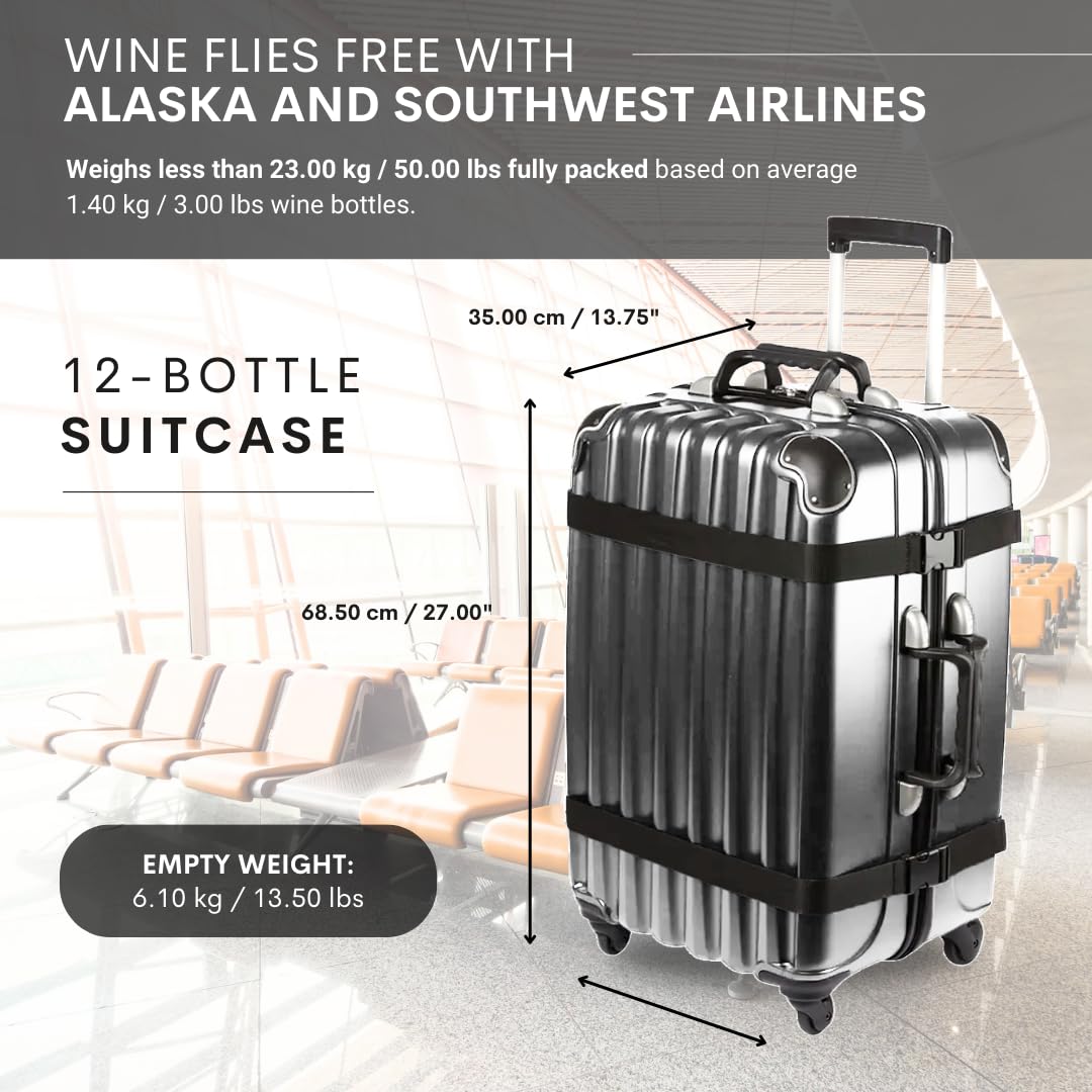VinGardeValise® Grande Wine Suitcase – 12-Bottle Travel Luggage, TSA-Approved, Durable Hard Shell, Shockproof Foam, Secure Bottle Protection for Enthusiasts & Collectors - Silver