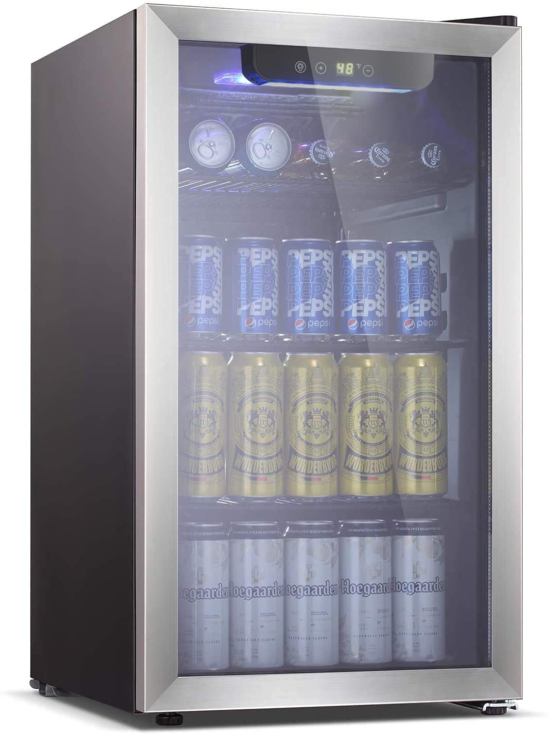 Antarctic Star Beverage Refrigerator -125 Can Mini Fridge for Soda Beer or Wine, Stainless steel door frame, for Office or Bar with Adjustable Removable Shelves, Black, 3.3 Cu.Ft