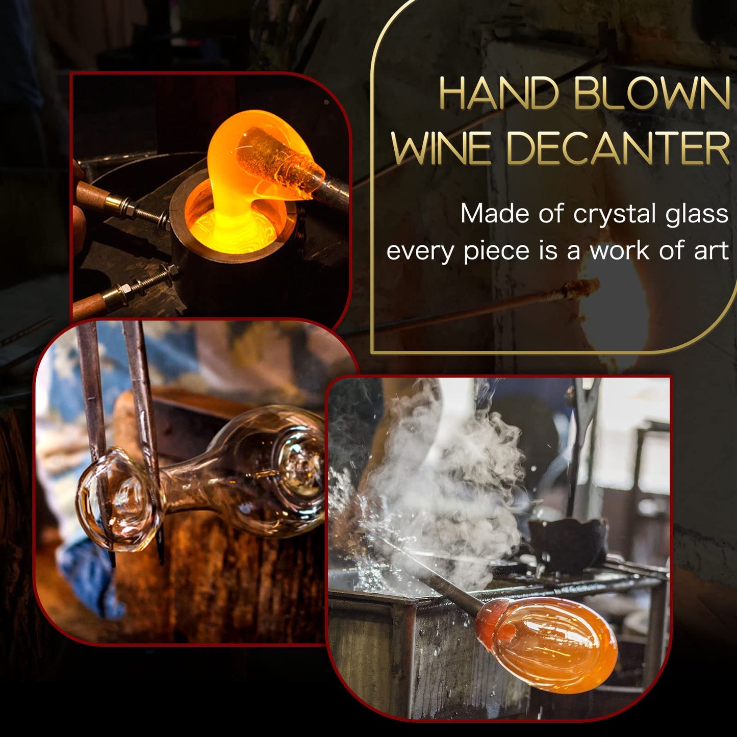 NUTRIUPS Wine Decanter with Stopper, Hand Blown Wine Carafe, Pierced Decorative Snail Decanter with Brush