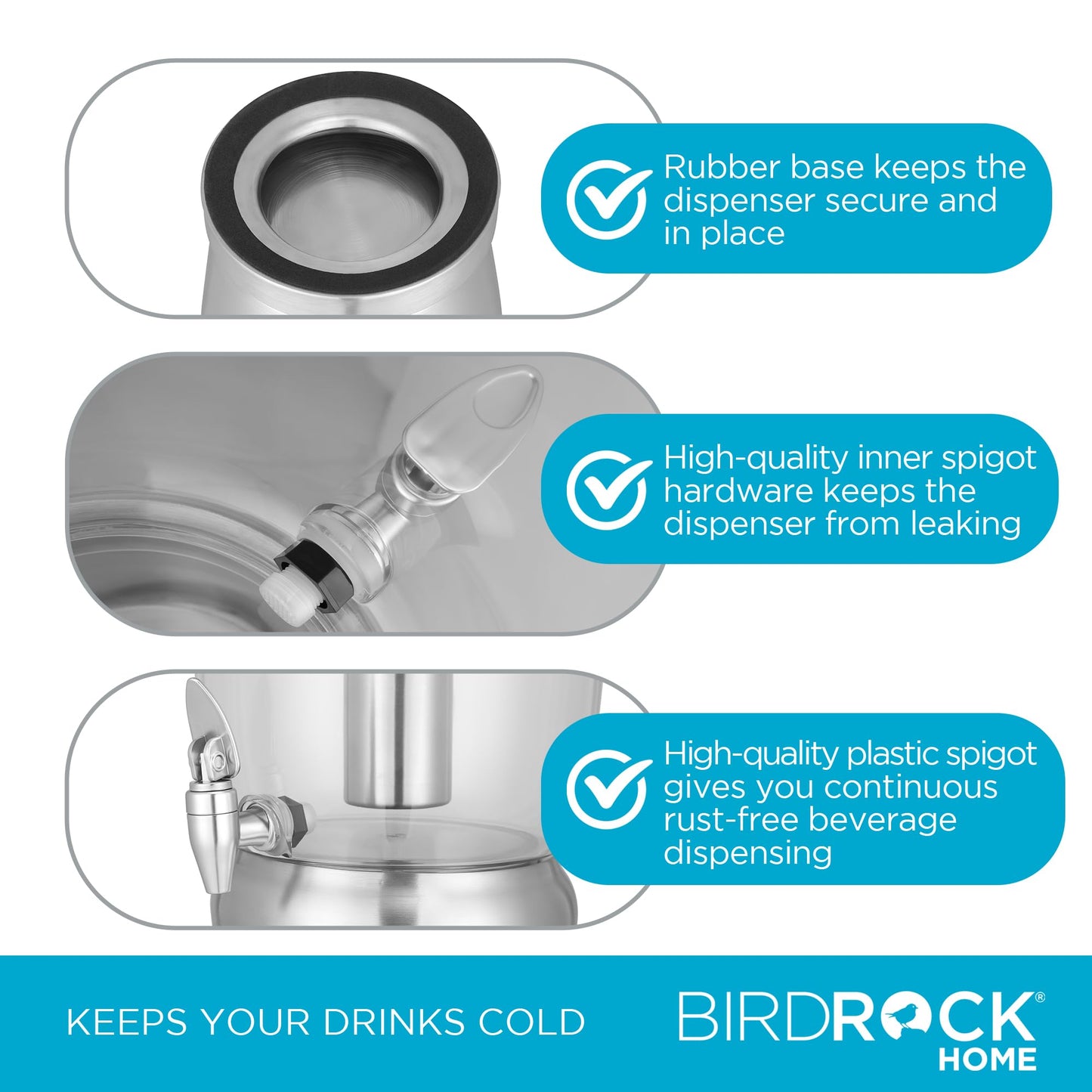 BirdRock Home 5 Gallon Stainless Steel Beverage Dispenser - Silver