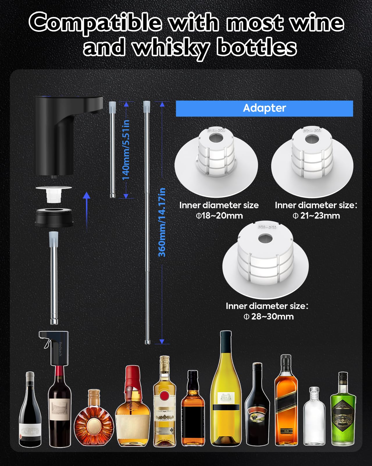 Smart Digital Wine Dispenser for Home Bar & Electric Aerator with Auto Stop, 1-999ML Quantitative Pour & Hands-Free Sensor for Wine, Whiskey, Spirits - Ideal Gift for Men, Dad, Him (Black)
