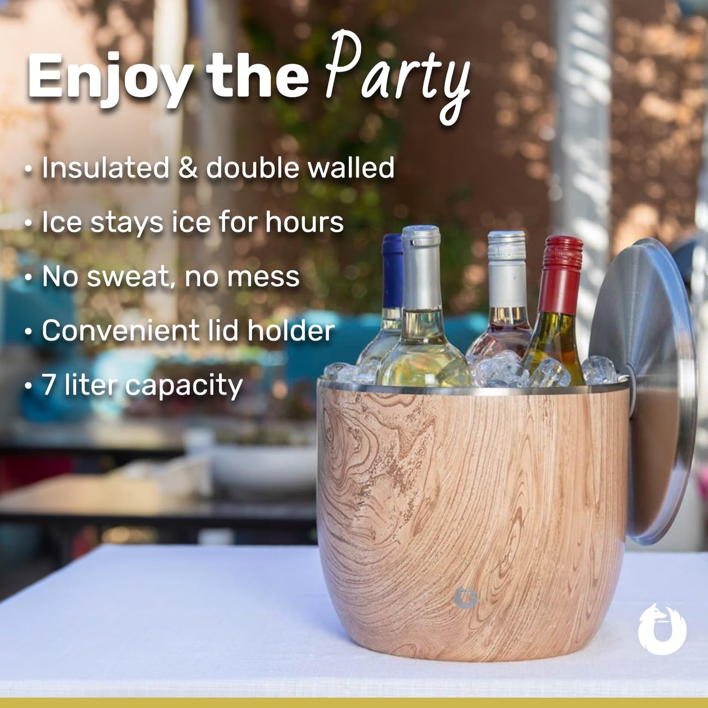 SNOWFOX XL Premium Vacuum Insulated Stainless Steel Ice Bucket with Lid/Scoop, Bar Accessories, Large Elegant Party Bucket, Chill Several Bottles, Beautiful Entertaining, 7L, Matte Black