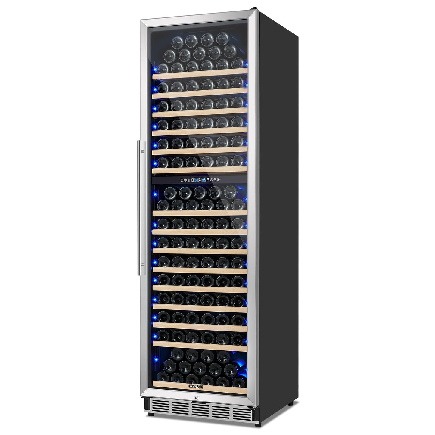 ORYMUSE 200 Bottle Dual Zone Wine Fridge - 24 Inch Large Wine Cooler Refrigerator, Freestanding and Built-in Design, Upgraded Compressor Cooling, Intelligent Temperature Memory