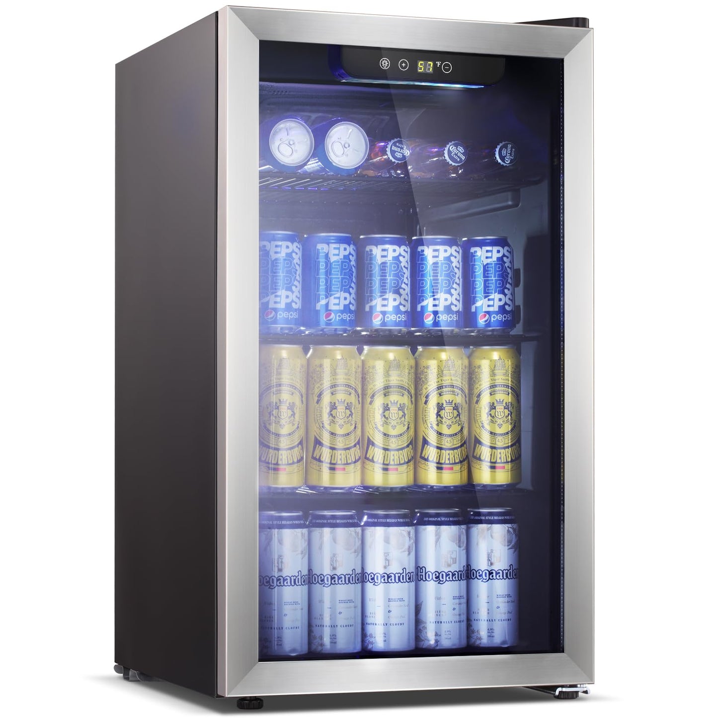 Antarctic Star Beverage Refrigerator -125 Can Mini Fridge for Soda Beer or Wine, Stainless steel door frame, for Office or Bar with Adjustable Removable Shelves, Black, 3.3 Cu.Ft