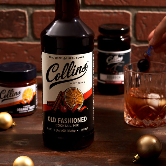 Collins Old Fashioned Kit, Whiskey Cocktail Mix, Orange Garnish, Bourbon Cherries, Drink Picks, Home Bar Accessories, Home Bar Kit, bartender Mixer, Drinking Gifts, Mixology Cocktail kit, Set of 4