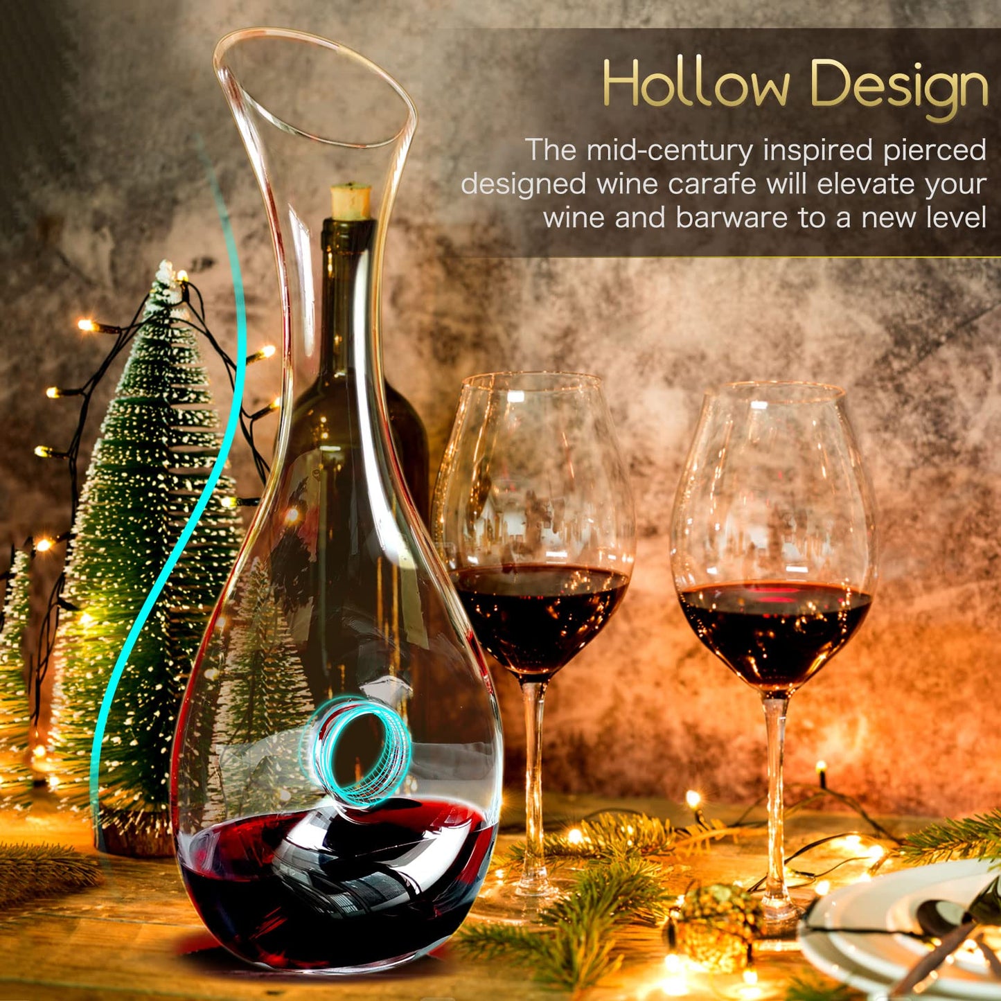 NUTRIUPS Wine Decanter with Stopper, Hand Blown Wine Carafe, Pierced Decorative Snail Decanter with Brush