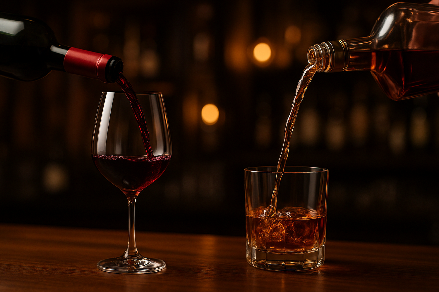 pouring wine and liquor