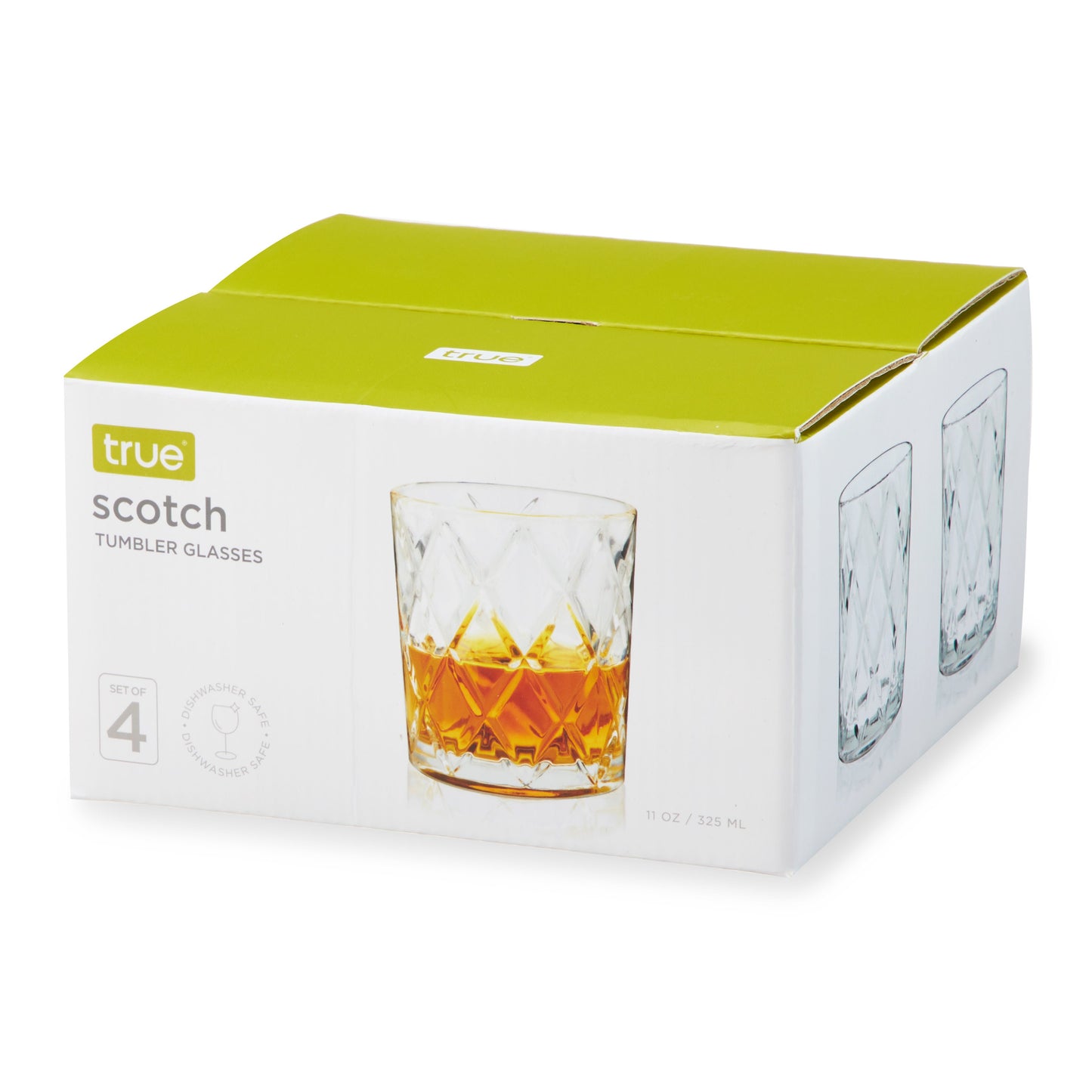 Scotch 11 oz Diamond Cut Tumbler Glasses, Set of 4