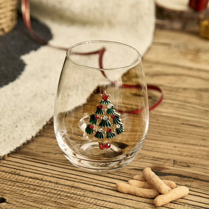 Stemless Christmas Tree Wine Glasses - Set of 2 - Christmas Cheer for Holiday Gift and Winter Season - 18 oz Stemless Decorated Tree Ornament Wine Tumblers for Holiday Season and Winter 4.7" H