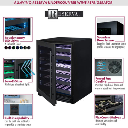 Allavino Reserva Series 50 Bottle 34" Tall Single or Dual Zone Black Stainless Steel Wine Cooler Refrigerator