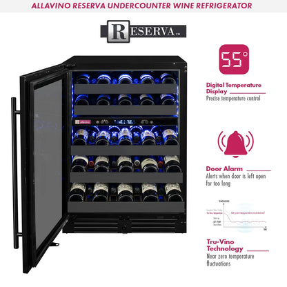 Allavino Reserva Series 50 Bottle 34" Tall Single or Dual Zone Black Stainless Steel Wine Cooler Refrigerator