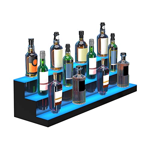 VEVOR LED Lighted Liquor Bottle Display, 3 Tiers 40 Inches, Supports USB, Illuminated Home Bar Shelf with RF Remote & App Control 7 Static Colors 1-4 H Timing, Acrylic Lighted Shelf for 30 Bottles