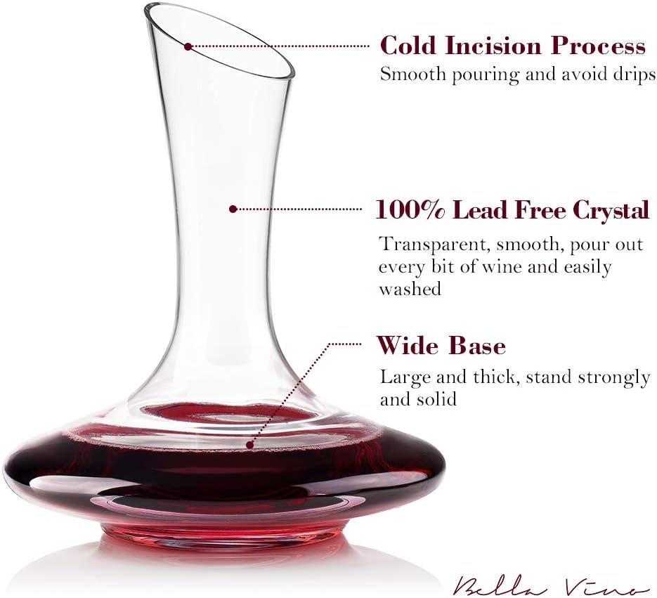 Large Elegant Red Wine Decanter Aerator Pourer - 100% Hand Blown Lead-Free Clear Crystal Glass - Wine Carafe Bottle, Wine Lovers Accessory Gift - 1600ml.