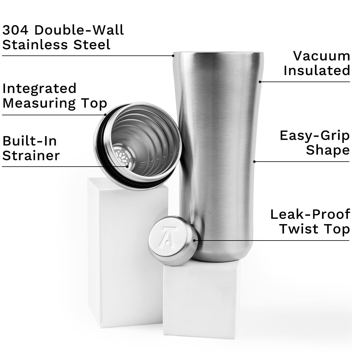 Elevated Craft Hybrid Cocktail Shaker - Premium Vacuum Insulated Stainless Steel Cocktail Shaker - Innovative Measuring System - Martini Shaker for the Home Bartender - 28oz Total Volume
