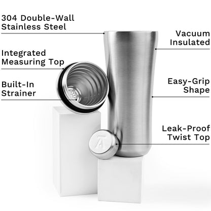 Elevated Craft Hybrid Cocktail Shaker - Premium Vacuum Insulated Stainless Steel Cocktail Shaker - Innovative Measuring System - Martini Shaker for the Home Bartender - 28oz Total Volume