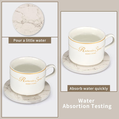 6 Pack White Marble Coaster Set with Holder Absorbent Drink Coasters Ceramic Cute Coaster Bar Dining Coffee Table Accessories Decor Gift Funny Cup Stone Modern Costers Cool Desk Beer Cork Coasters