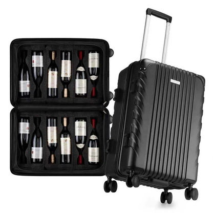 BRANTMAKER Wine Suitcase for Airplanes 12 Bottle, Wine Luggage for Airplane Travel with Removable Foam Insert and TSA Approved Lock, Hard PC Shell Travel Case with Hinomoto Double Wheels, Black