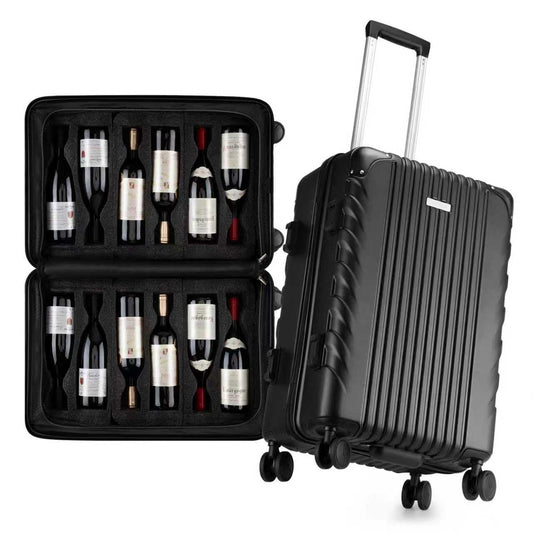 BRANTMAKER Wine Suitcase for Airplanes 12 Bottle, Wine Luggage for Airplane Travel with Removable Foam Insert and TSA Approved Lock, Hard PC Shell Travel Case with Hinomoto Double Wheels, Black