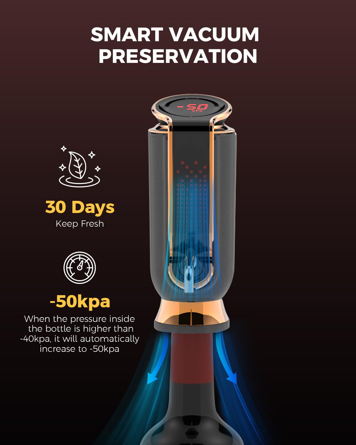 Newise Luxurious 3-in-1 Electric Wine Aerator, Decanter, Dispenser & Vacuum Pump. Touch Screen LED Display - Wine Preservation System with Temp Monitor, Gift for Wine Lovers Women Men (Black)