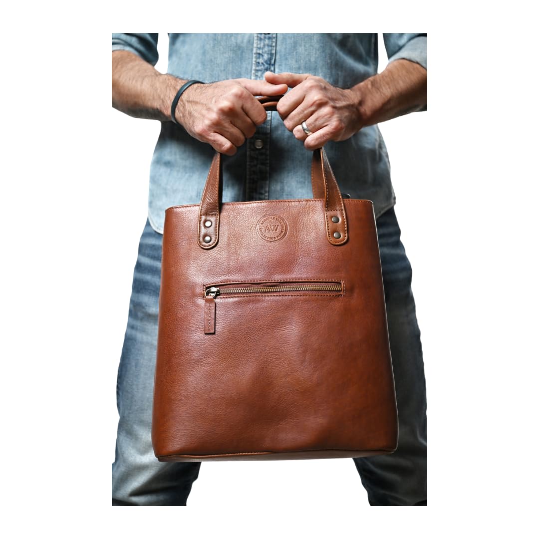 Argali Wines Premium Collection Genuine Leather Wine Tote Bag - Holds 2 Bottles, Phone Compartment Elegant Gift for Men & Women, Luxury Wine Carrier with Zipper Pocket (Brown)