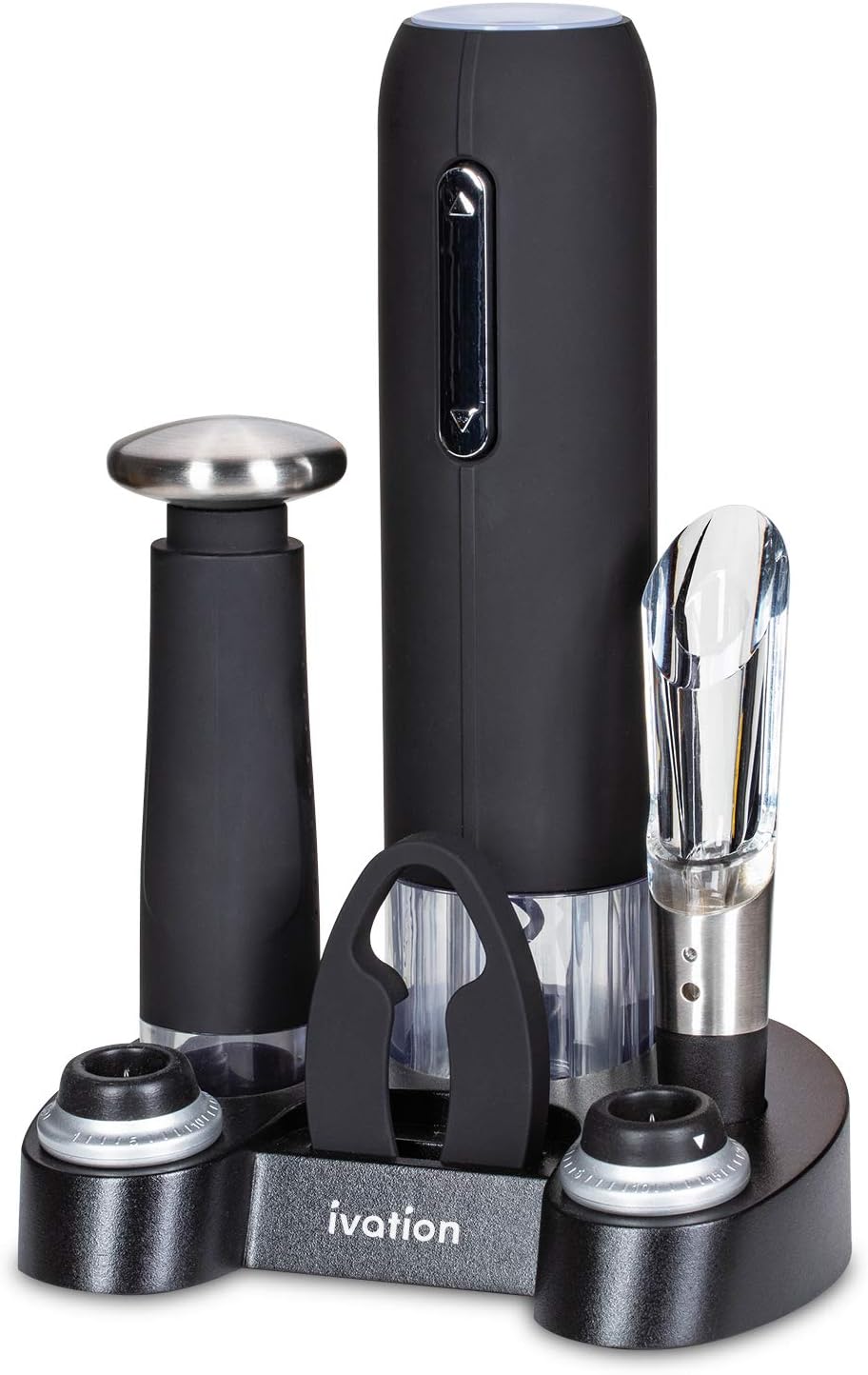 Ivation Wine Gift Set – Includes Electric Opener, Aerator, Vacuum Preserver, 2 Stoppers, Foil Cutter & Charging Base