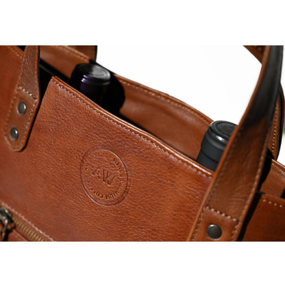 Argali Wines Premium Collection Genuine Leather Wine Tote Bag - Holds 2 Bottles, Phone Compartment Elegant Gift for Men & Women, Luxury Wine Carrier with Zipper Pocket (Brown)