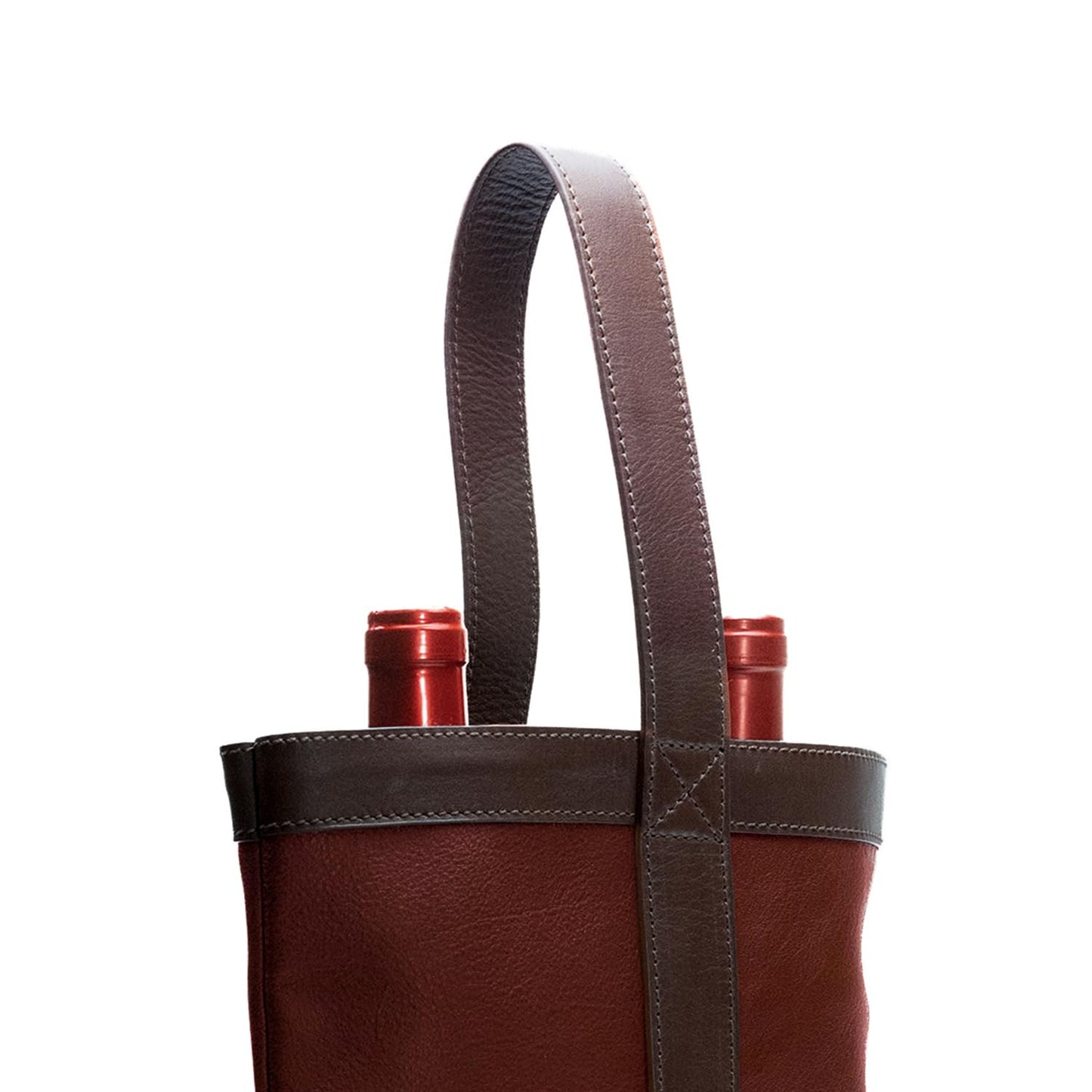 WESLEATH Double Wine Carrier Bag – Leather Wine Tote for Two Bottles with Handles & Metal Buckle – Protective Carrier for Picnic, Wine Champagne Gift Bag (Merlot)
