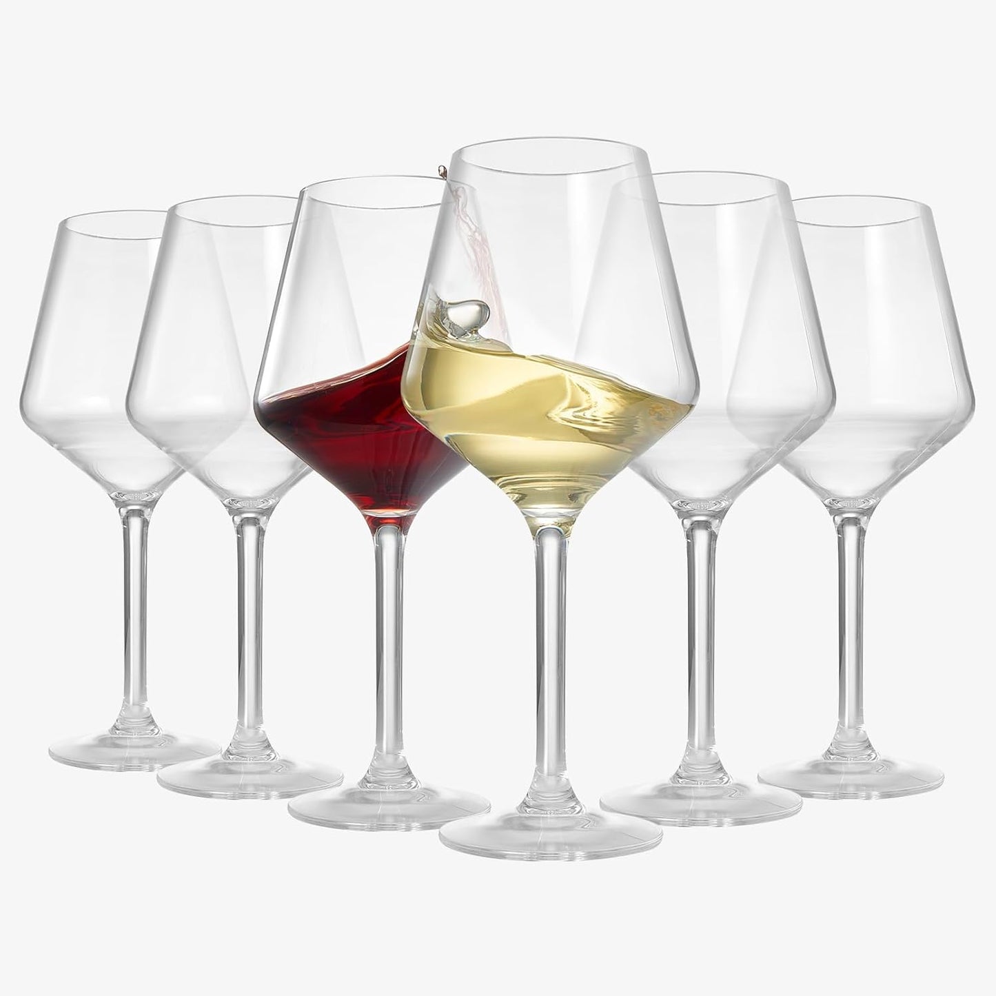 Unbreakable Stemmed Wine Glasses, Tritan Acrylic | Set of 6 | European Style Crystal Drinkware, 18oz