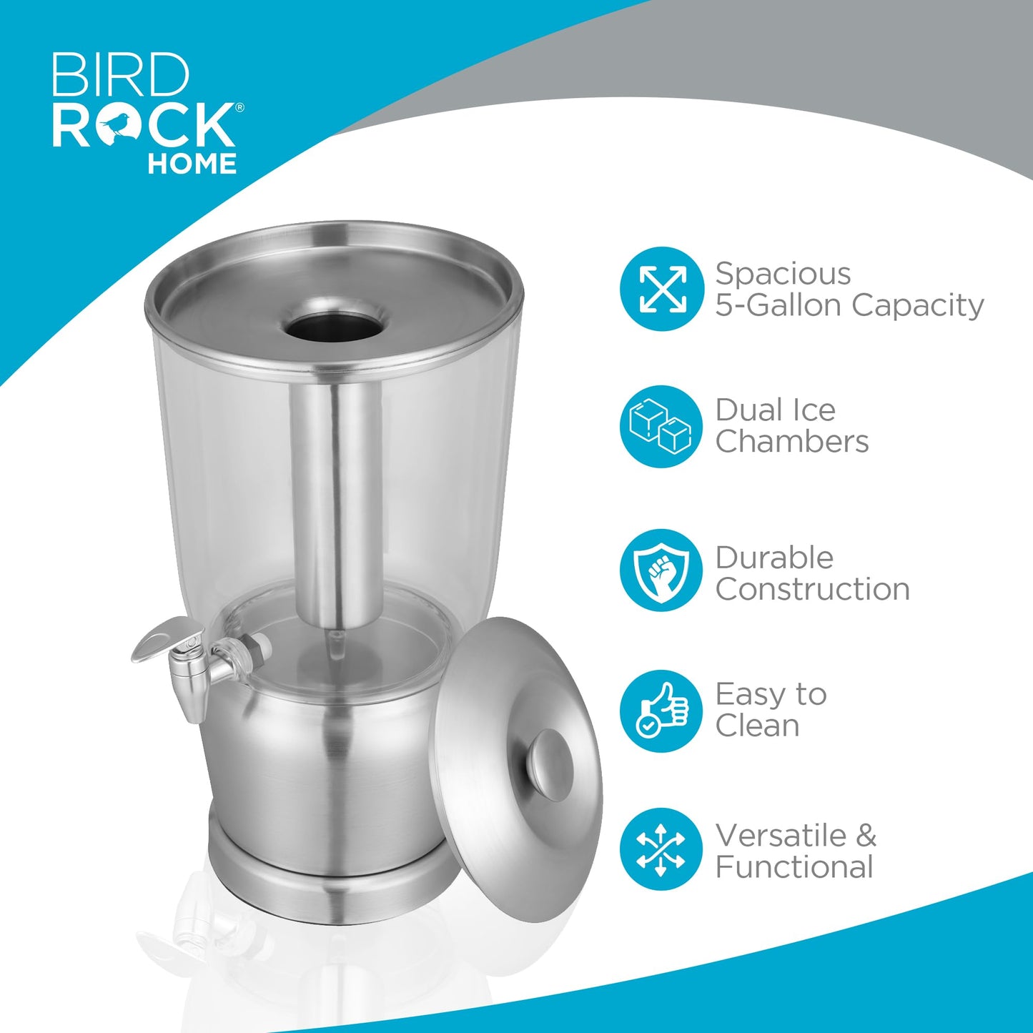 BirdRock Home 5 Gallon Stainless Steel Beverage Dispenser - Silver