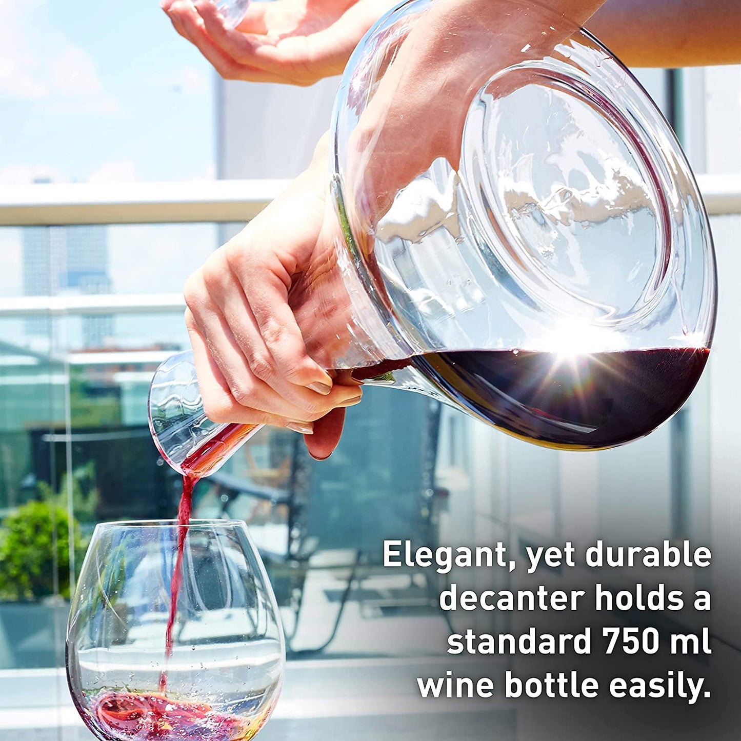 Levare Wine Decanter with Aerator - Durable Crystal Clear Decanter Glass with Stopper & Rotating Electric Wine Aerator System - Ideal Gift for Connoisseurs & Enthusiasts - USB Charging - Holiday Red
