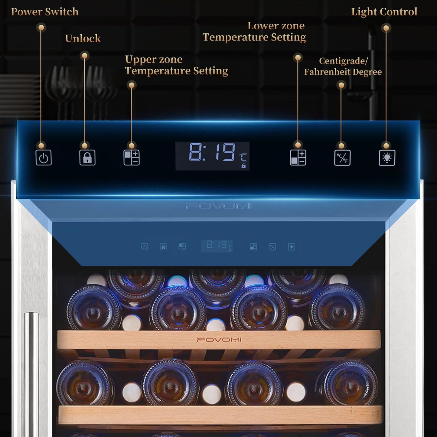 FOVOMI Wine Fridge,52-bottle Wine Cooler Refrigerators Freestanding Wine Refrigerator,(Bordeaux 750ml) Dual Zone Compressor Wine Chiller