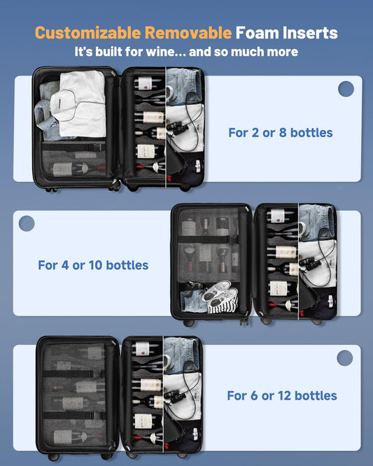 BRANTMAKER Wine Suitcase for Airplanes 12 Bottle, Wine Luggage for Airplane Travel with Removable Foam Insert and TSA Approved Lock, Hard PC Shell Travel Case with Hinomoto Double Wheels, Black