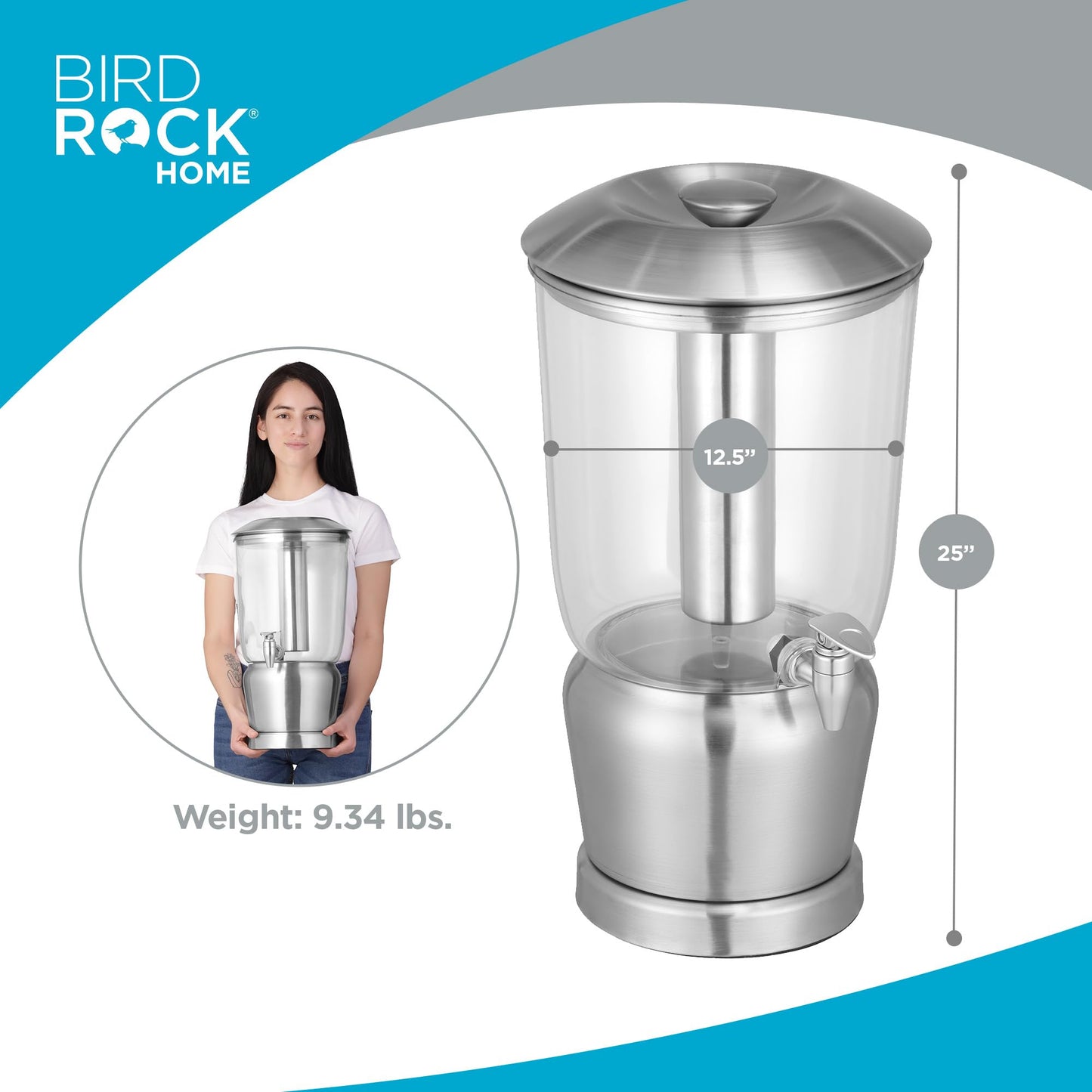 BirdRock Home 5 Gallon Stainless Steel Beverage Dispenser - Silver