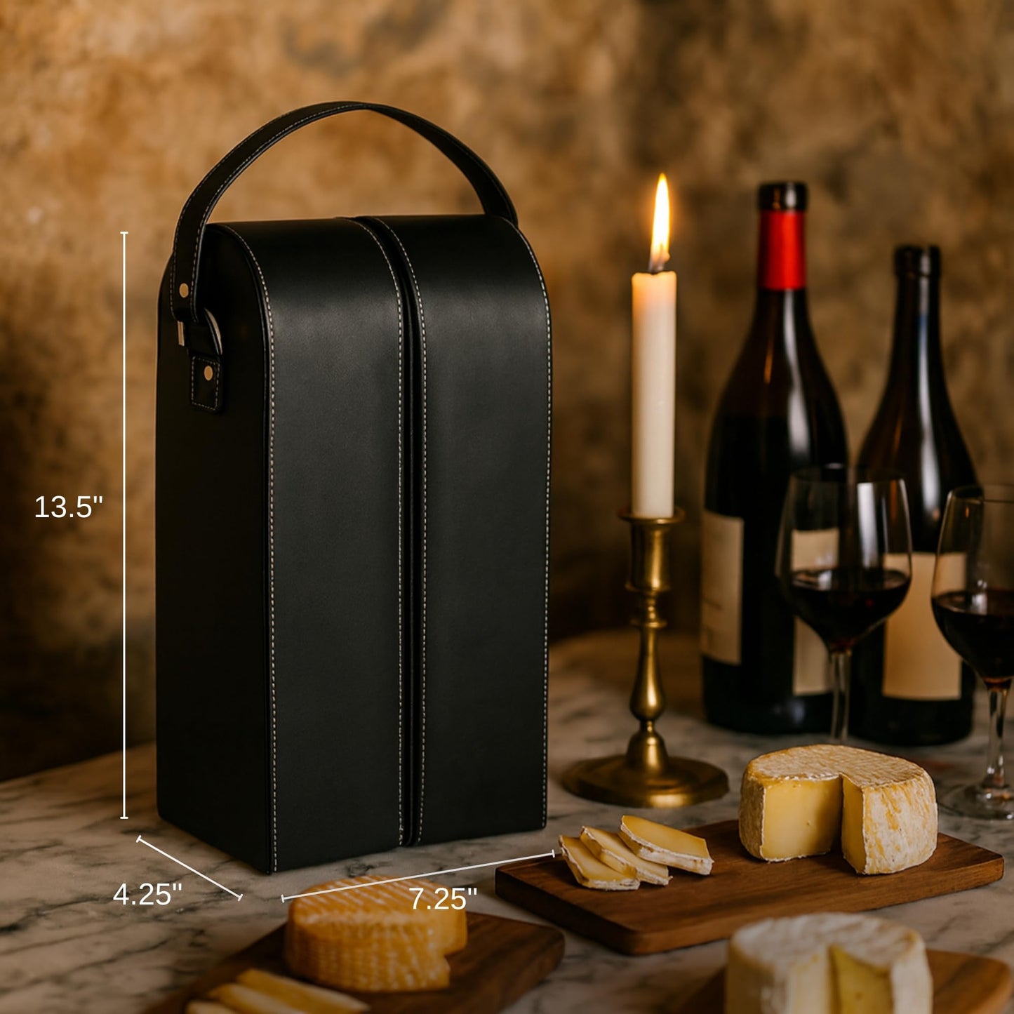 Bey-Berk Black Leather Wine Bottle Carrier – Travel Tote Bag with Tool Set, Leak-Proof & Secure Storage