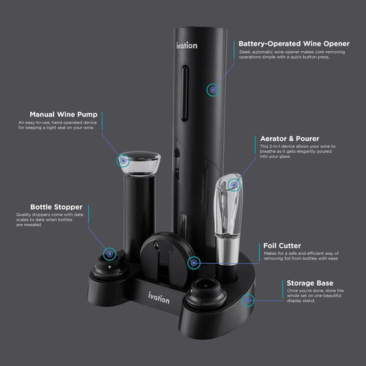 Ivation 7-Piece Wine Gift Set-Wine Set with Electric Wine Opener-Wine Aerator Pourer