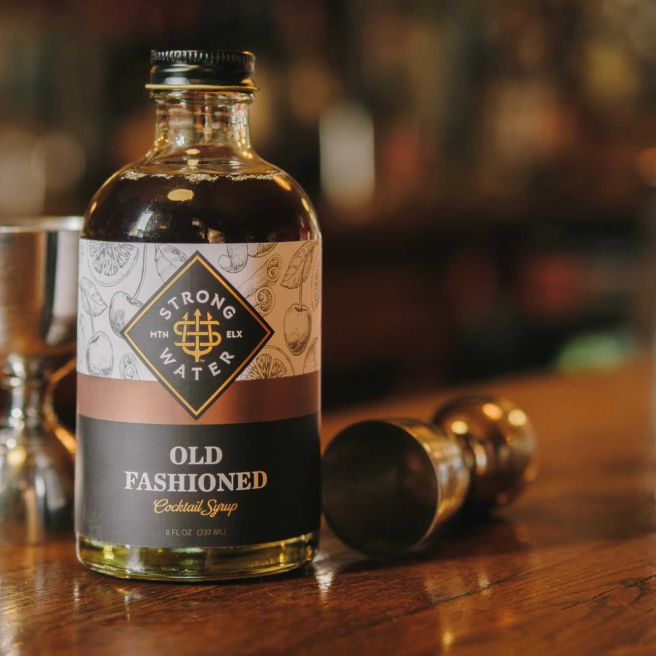 Strongwater Old Fashioned Mix - Makes 32 Cocktails - Handcrafted Old Fashioned Syrup with Bitters, Orange, Cherry, Organic Demerara Sugar - Craft Cocktail Mixer, Just Mix with Bourbon,Whiskey - 1 Pack
