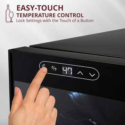 Schmecke Black 12 Bottle Compressor Freestanding Wine Refrigerator with Door Lock