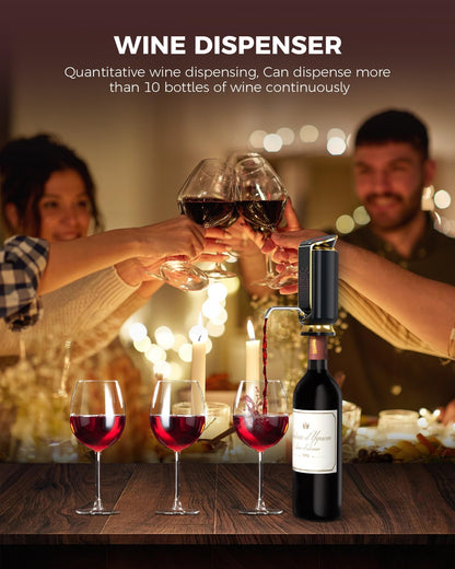 Newise Luxurious 3-in-1 Electric Wine Aerator, Decanter, Dispenser & Vacuum Pump. Touch Screen LED Display - Wine Preservation System with Temp Monitor, Gift for Wine Lovers Women Men (Black)