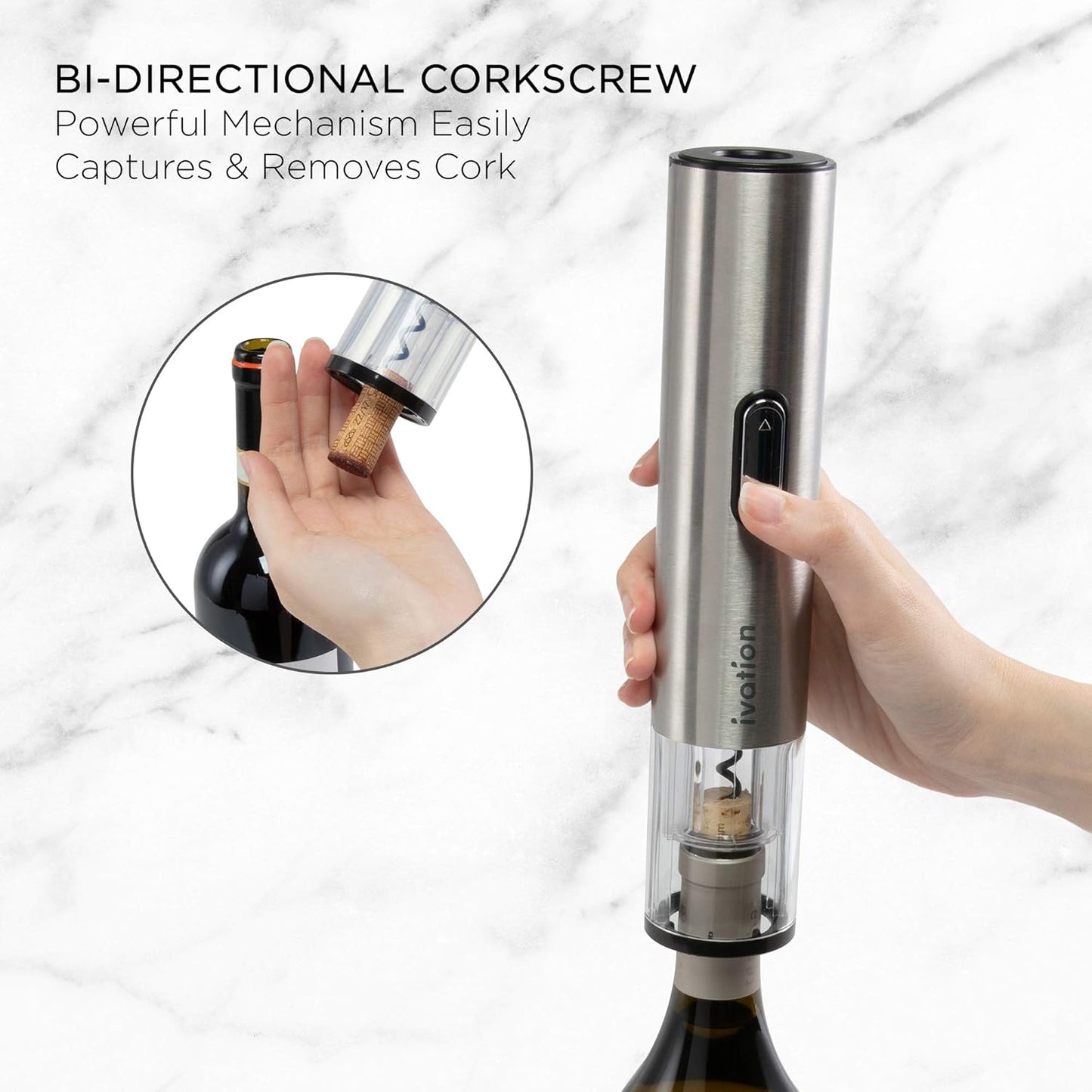 Ivation 6- Piece Electric Wine  Opener Gift Set – Stainless Steel Electric Opener, Vacuum Preserver, 2 Cork Stoppers, Foil Cutter & Charging Base