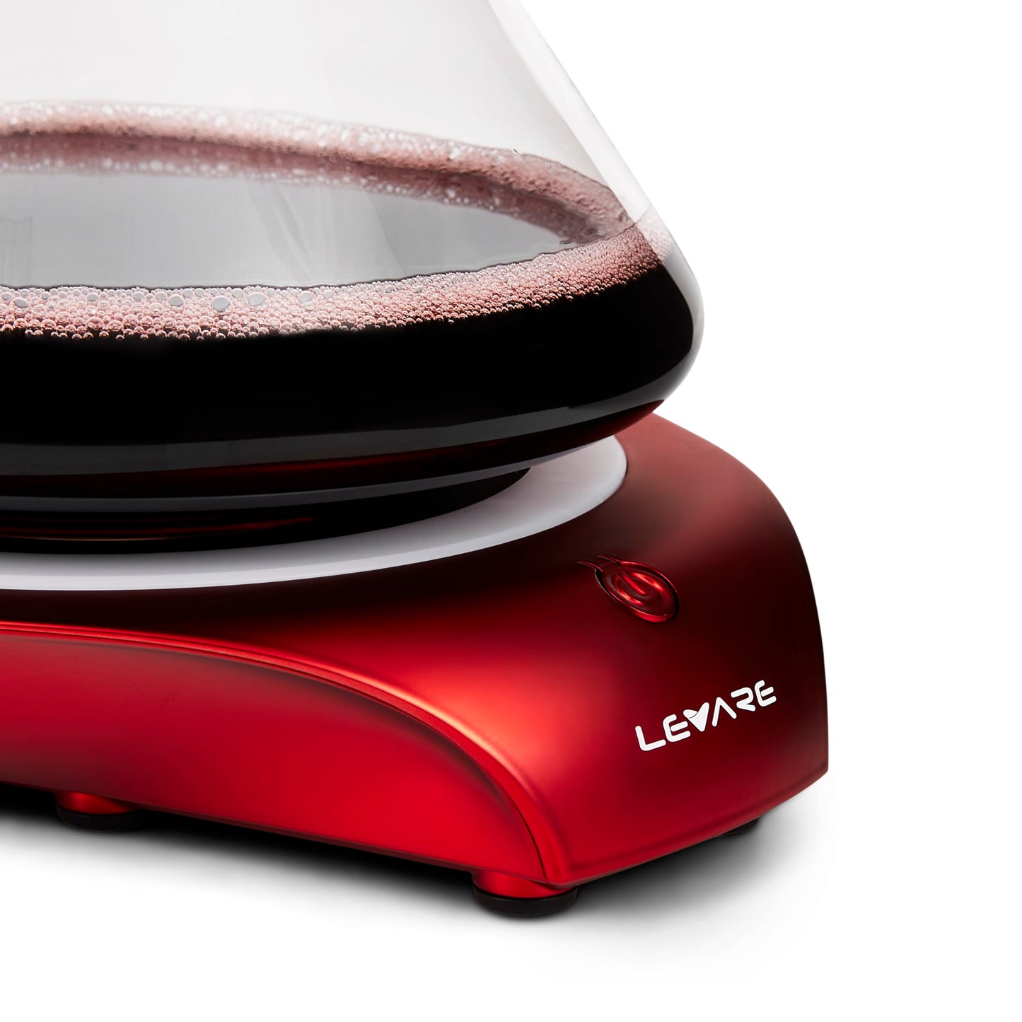 Levare Wine Decanter with Aerator - Durable Crystal Clear Decanter Glass with Stopper & Rotating Electric Wine Aerator System - Ideal Gift for Connoisseurs & Enthusiasts - USB Charging - Holiday Red