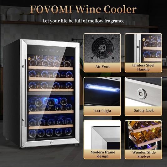 FOVOMI Wine Fridge,52-bottle Wine Cooler Refrigerators Freestanding Wine Refrigerator,(Bordeaux 750ml) Dual Zone Compressor Wine Chiller