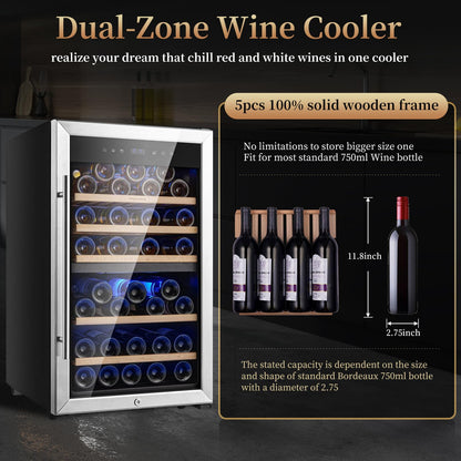 FOVOMI Wine Fridge,52-bottle Wine Cooler Refrigerators Freestanding Wine Refrigerator,(Bordeaux 750ml) Dual Zone Compressor Wine Chiller
