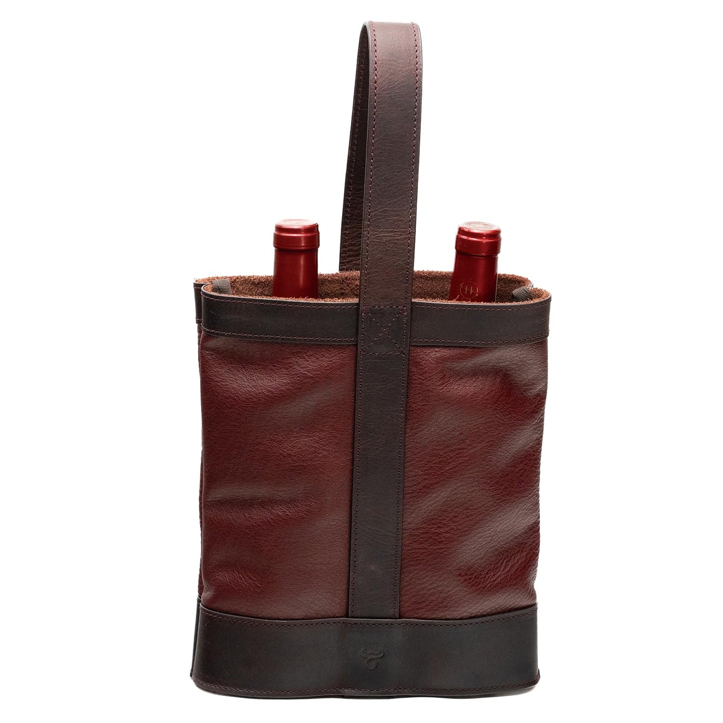 WESLEATH Double Wine Carrier Bag – Leather Wine Tote for Two Bottles with Handles & Metal Buckle – Protective Carrier for Picnic, Wine Champagne Gift Bag (Merlot)
