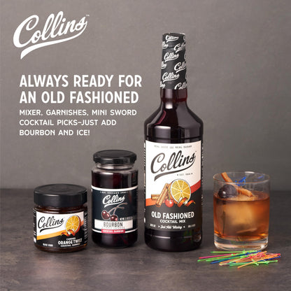 Collins Old Fashioned Kit, Whiskey Cocktail Mix, Orange Garnish, Bourbon Cherries, Drink Picks, Home Bar Accessories, Home Bar Kit, bartender Mixer, Drinking Gifts, Mixology Cocktail kit, Set of 4