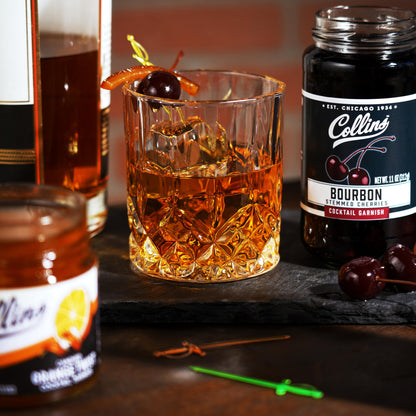 Collins Old Fashioned Kit, Whiskey Cocktail Mix, Orange Garnish, Bourbon Cherries, Drink Picks, Home Bar Accessories, Home Bar Kit, bartender Mixer, Drinking Gifts, Mixology Cocktail kit, Set of 4