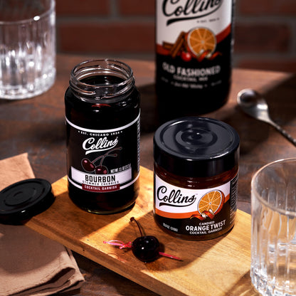 Collins Old Fashioned Kit, Whiskey Cocktail Mix, Orange Garnish, Bourbon Cherries, Drink Picks, Home Bar Accessories, Home Bar Kit, bartender Mixer, Drinking Gifts, Mixology Cocktail kit, Set of 4