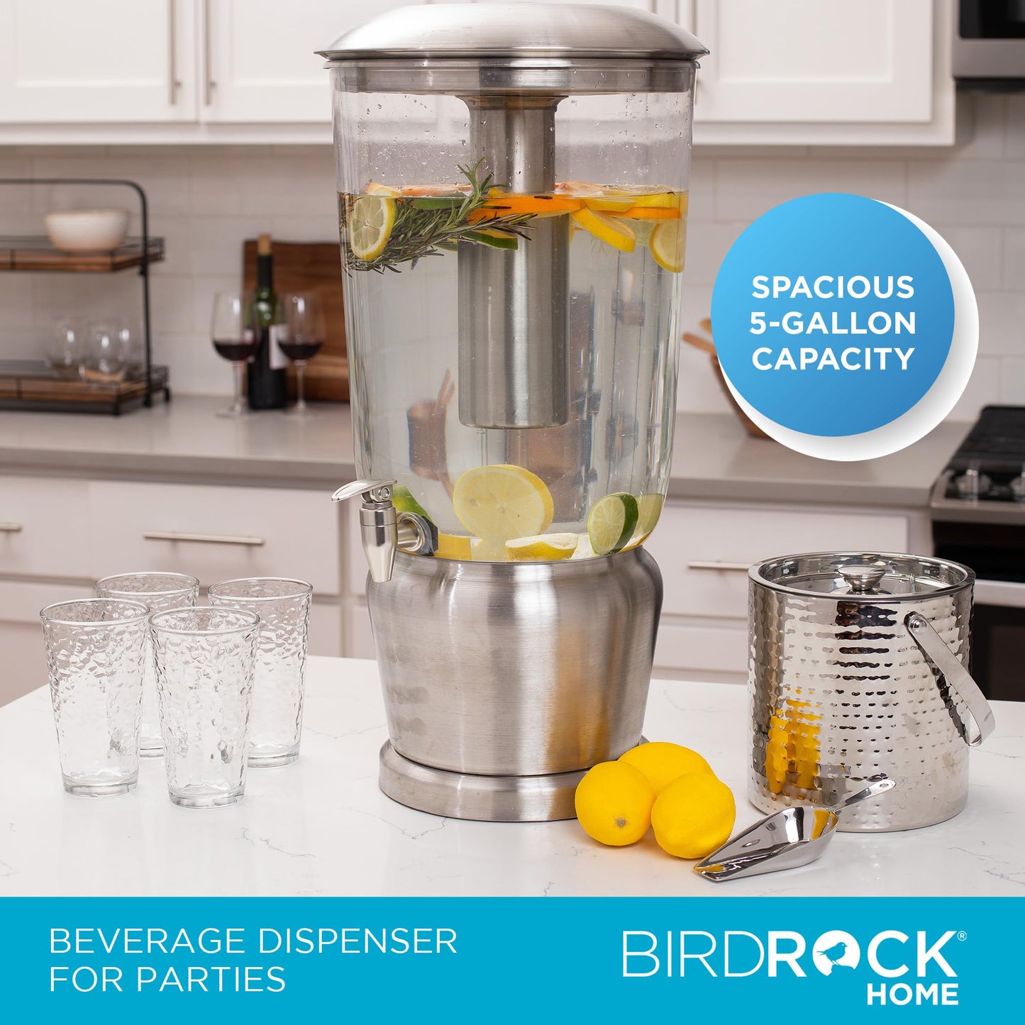 BirdRock Home 5 Gallon Stainless Steel Beverage Dispenser - Silver